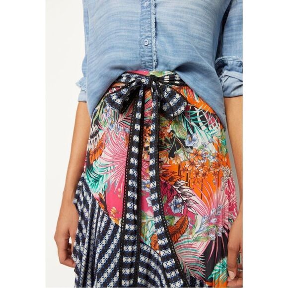 NEW Anthropologie Bhanuni by Jyoti Hana Floral Belted Ruffled Maxi Skirt Size 0 - Picture 2 of 3